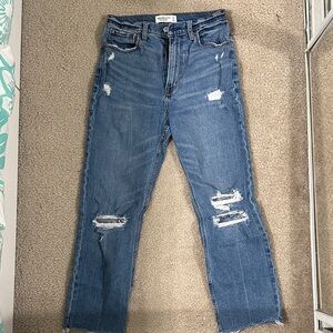 Abercrombie & Fitch The Ankle Straight Ultra High Rise Distressed Jean